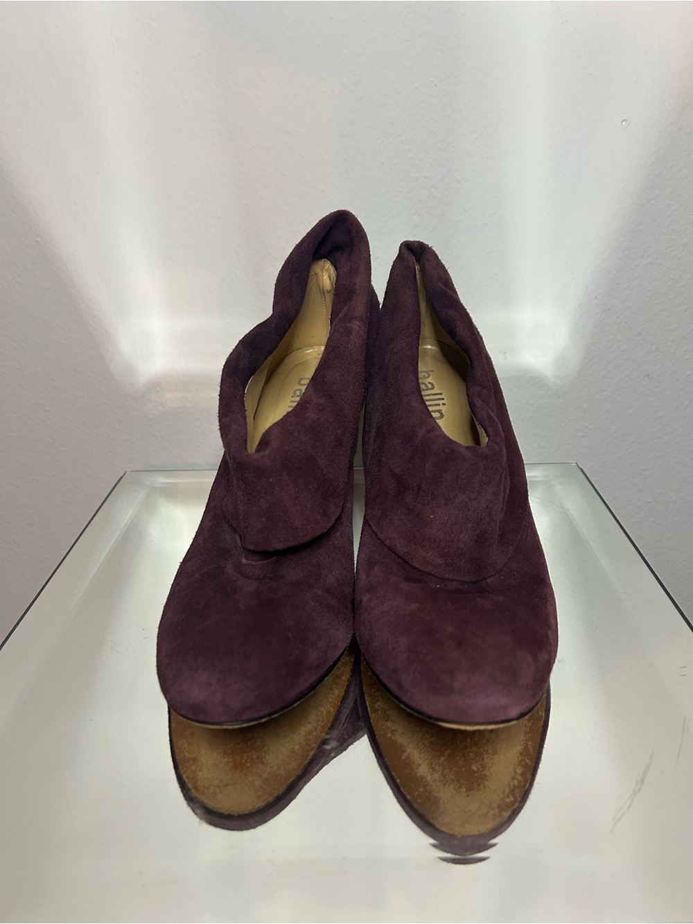 BALLIN Leather Burgundy Mauve Fold Over Ankle Booties Heels